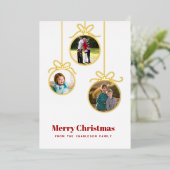 クリスマスオーナメント3枚の写真 箔シーズンカード (立ち正面)