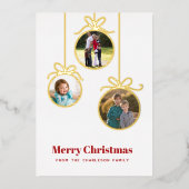 クリスマスオーナメント3枚の写真 箔シーズンカード (正面)