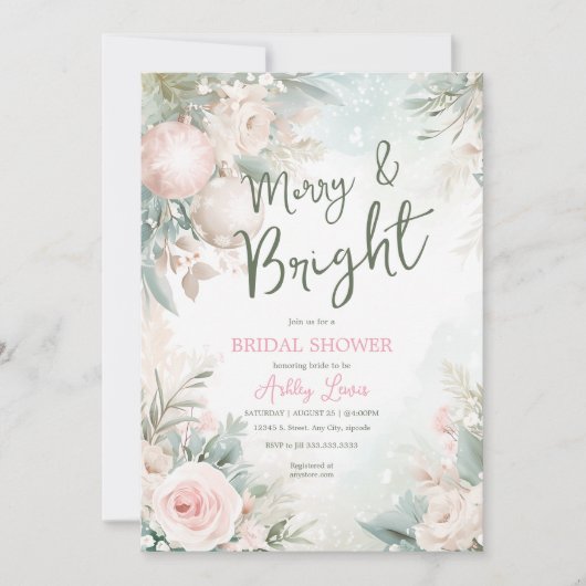 クリスマスオーナメント、スノーフレークブライダルシャワー 招待状 (正面)