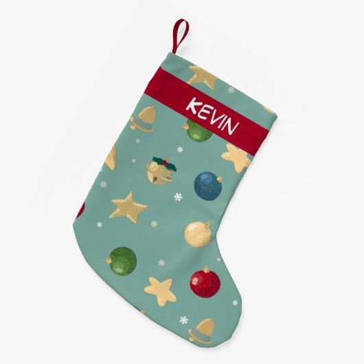 クリスマスオーナメント。名前でカスタマイズ可能。 スモールクリスマスストッキング (正面 (吊り時))
