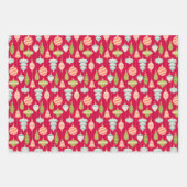 クリスマスオーナメント、弓、サンタクロースを赤で ラッピングペーパーシート (正面)