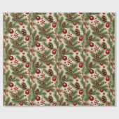 クリスマスオーナメント、松の実、松の枝 ラッピングペーパー (フラット)