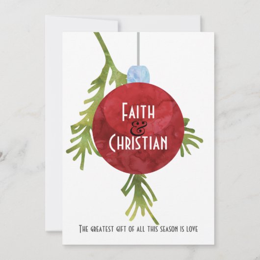 クリスマスオーナメント 赤 モダン ウェディング 案内状 (裏面)