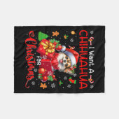 クリスマスオーナーのサンタドッグにチワワが欲しい フリースブランケット (正面(横))