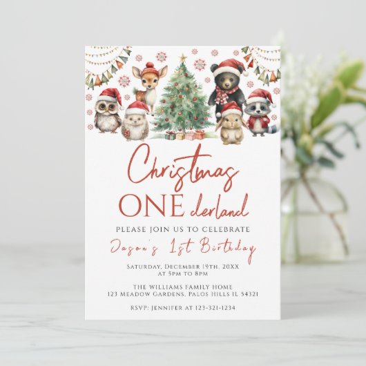 クリスマスオーネダーランドの最初の誕生日の招待状 招待状 (スタンド正面)