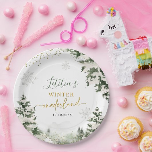 クリスマスオーネダーランドウィンターフォレストファースト誕生日 ペーパープレート (パーティー)