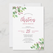 クリスマスオープンハウスモダンの緑のホリデーパーティー 招待状 (正面)