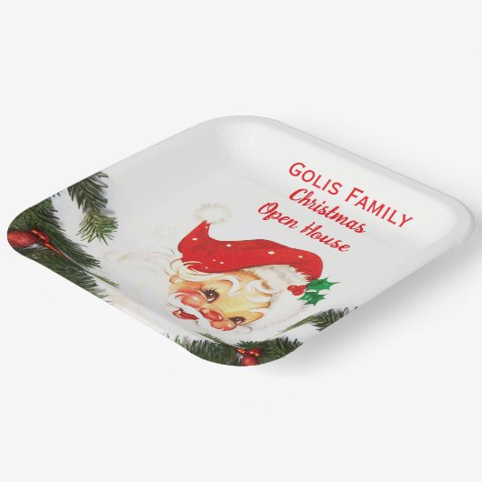 クリスマスオープンハウスヴィンテージサンタクロース ペーパープレート (傾斜あり)