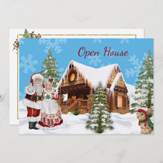クリスマスオープンハウス招待状ウィズサンタクロース 招待状 (正面/裏面)