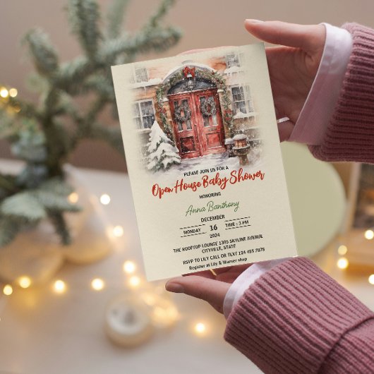 クリスマスオープンハウス編集可能テンプレートベビーシャワー 招待状