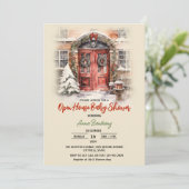 クリスマスオープンハウス編集可能テンプレートベビーシャワー 招待状 (スタンド正面)