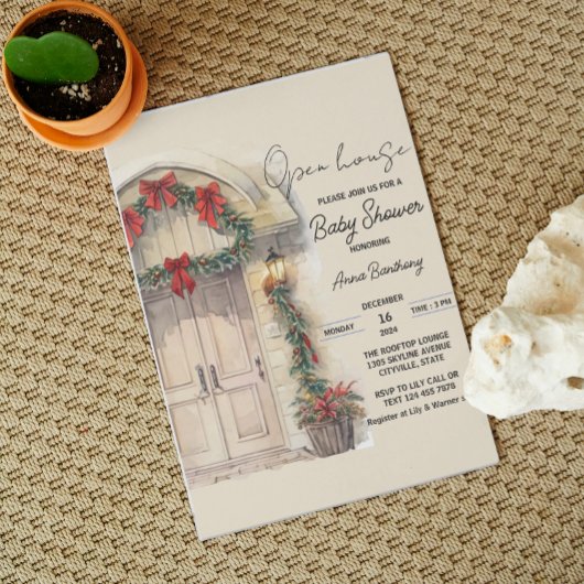 クリスマスオープンハウス編集可能テンプレートベビースシャワー 招待状