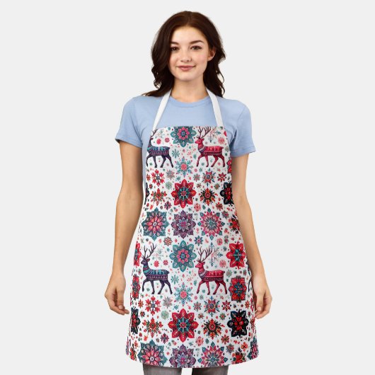 クリスマスオールオーバープリント冬デザインエプロン エプロン (着用した状態)