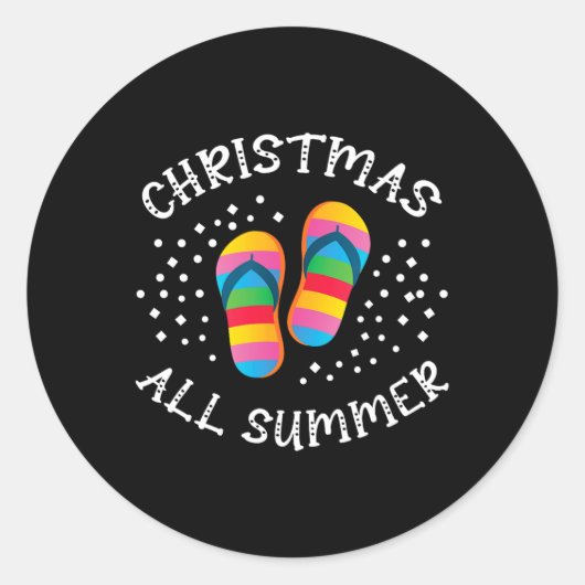 クリスマスオールサマーサンタビーチビーチサンダル夏 ラウンドシール (正面)