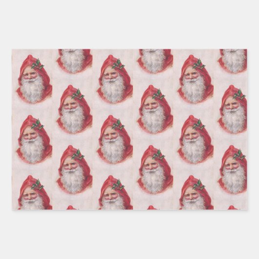 クリスマスオールドスタイルヴィンテージサンタクロースパターン ラッピングペーパーシート (正面3)