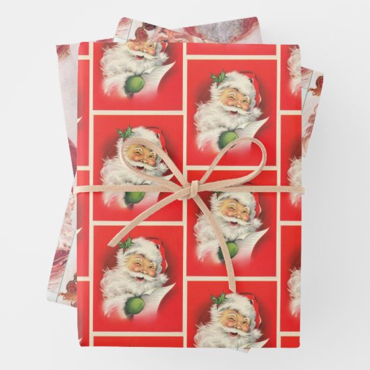 クリスマスオールドスタイルヴィンテージサンタクロースパターン ラッピングペーパーシート (インサイチュ)