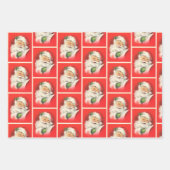 クリスマスオールドスタイルヴィンテージサンタクロースパターン ラッピングペーパーシート (正面)