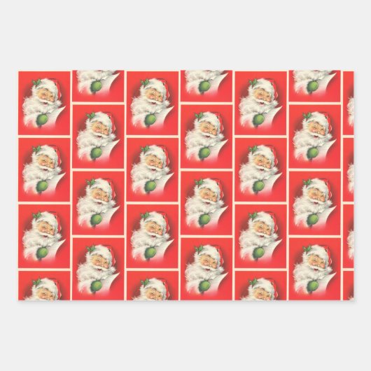クリスマスオールドスタイルヴィンテージサンタクロースパターン ラッピングペーパーシート (正面)