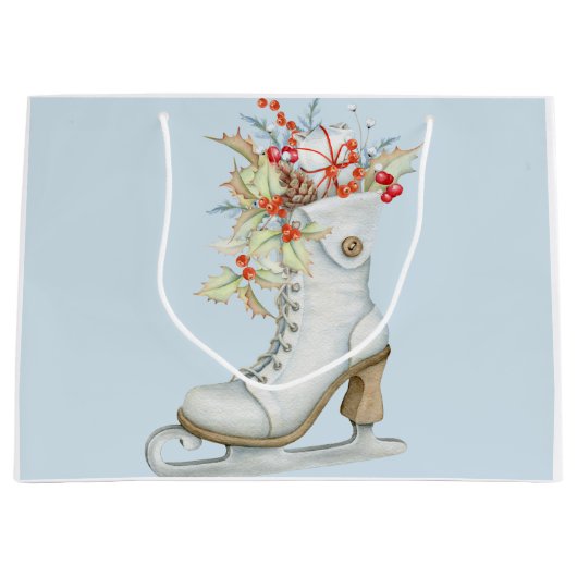 クリスマスオールドファッションドアイススケート抱き枕 ラージペーパーバッグ (正面)