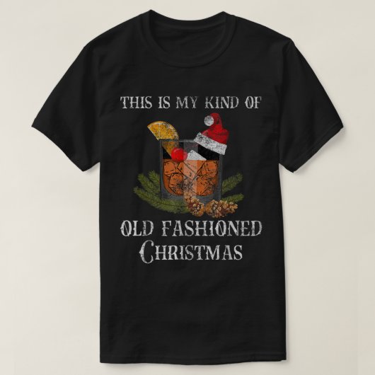 クリスマスオールドファッションドウイスキーバーボンブランディコック Tシャツ (デザイン正面)