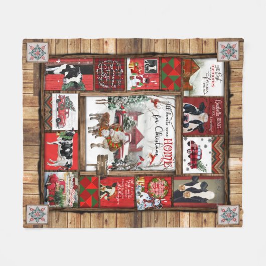 クリスマスオール来ハートホーおもしろいムカウズクリスマス フリースブランケット (正面(横))