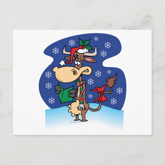 クリスマスカおもしろいロール用の牛の漫画 シーズンポストカード (正面)