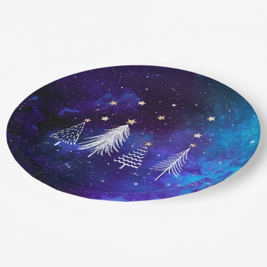 クリスマスカイ，青，白，星，パーティー ペーパープレート (アングル)