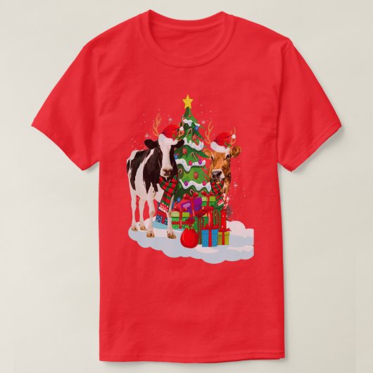 クリスマスカウクリスマスツリーおもしろい Tシャツ (デザイン正面)