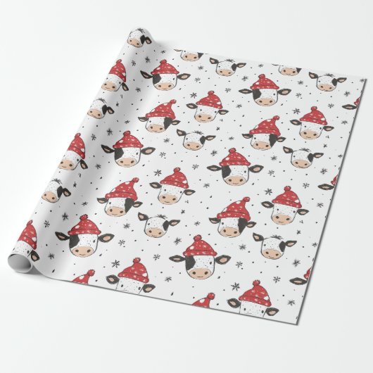 クリスマスカウサンタかわいい赤と黒 ラッピングペーパー (アンロールド)