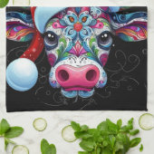 クリスマスカウブルサンタハットメキシカン キッチンタオル (折り畳み)