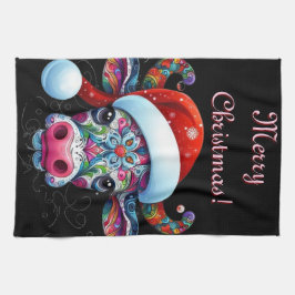 クリスマスカウブルサンタハットメキシカン キッチンタオル