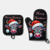 クリスマスカウブルサンタハットメキシカン 鍋つかみ&鍋敷きセット (正面)