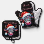 クリスマスカウブルサンタハットメキシカン 鍋つかみ&鍋敷きセット (正面/裏面)