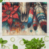 クリスマスカウブルスカルポインセティアスフェザー キッチンタオル (折り畳み)