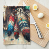 クリスマスカウブルスカルポインセティアスフェザー キッチンタオル (四つ折り)