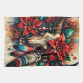 クリスマスカウブルスカルポインセティアスフェザー キッチンタオル (横)