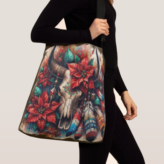 クリスマスカウブルスカルポインセティアスフェザー クロスボディバッグ (クローズアップ)