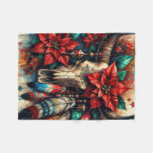 クリスマスカウブルスカルポインセティアスフェザー フリースブランケット (正面(横))