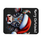 クリスマスカウブルw/サンタハットクリスマスカード マグネット (横)