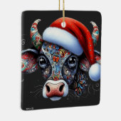 クリスマスカウブルw/サンタハットメキシコフォークアート セラミックオーナメント (右)