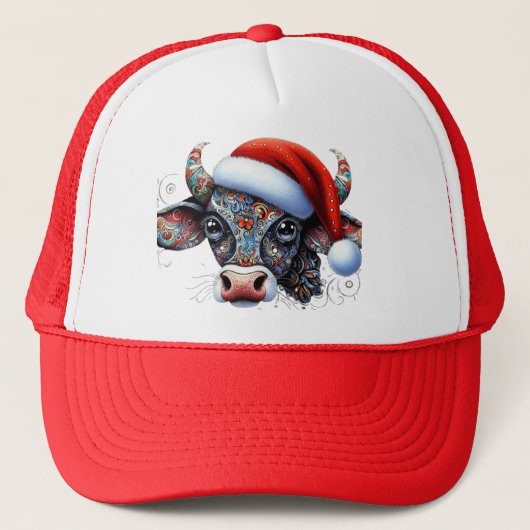クリスマスカウブルw/サンタハットメキシコフォーク帽子 キャップ (正面)