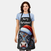 クリスマスカウブルw/サンタハットレッドフローラブラック エプロン (着用した状態)