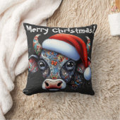 クリスマスカウブルw/サンタハットレッドフローラブラック クッション (ブランケット)