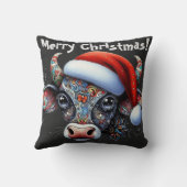 クリスマスカウブルw/サンタハットレッドフローラブラック クッション (裏面)