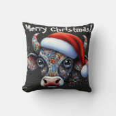 クリスマスカウブルw/サンタハットレッドフローラブラック クッション (正面)