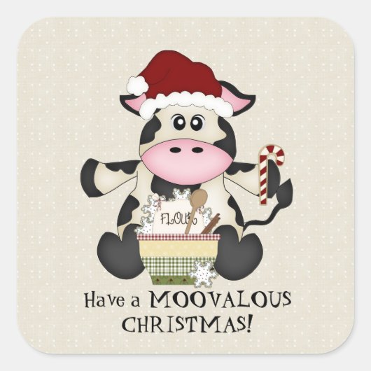 クリスマスカウホリデーシール スクエアシール (正面)