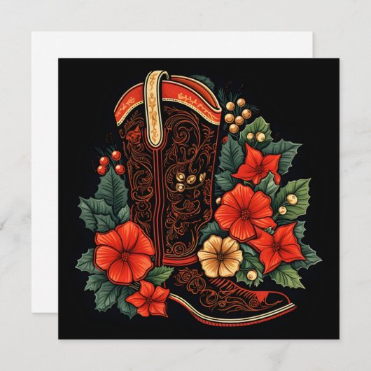 クリスマスカウボーイのブーツの休日グリーティングカード シーズンカード (正面/裏面)