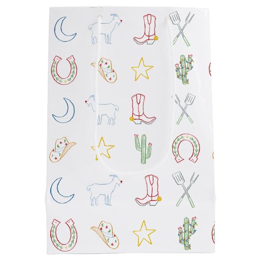 クリスマスカウボーイウェスタンカントリークリスマス ミディアムペーパーバッグ (裏面)