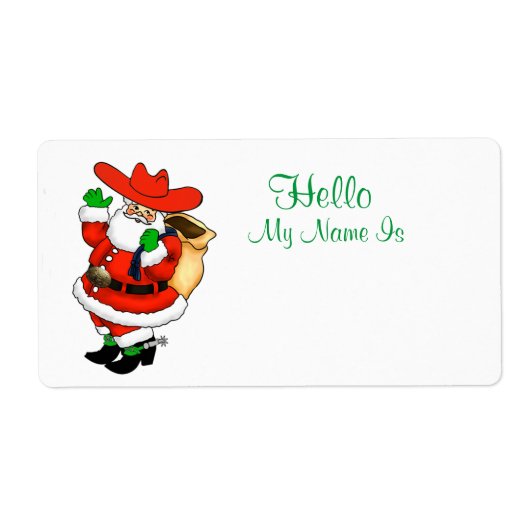 クリスマスカウボーイサンタネームタグテンプレート ラベル (正面)