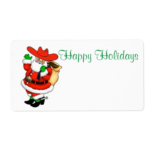 クリスマスカウボーイサンタラベルまたは名前タグテンプレート ラベル (正面)